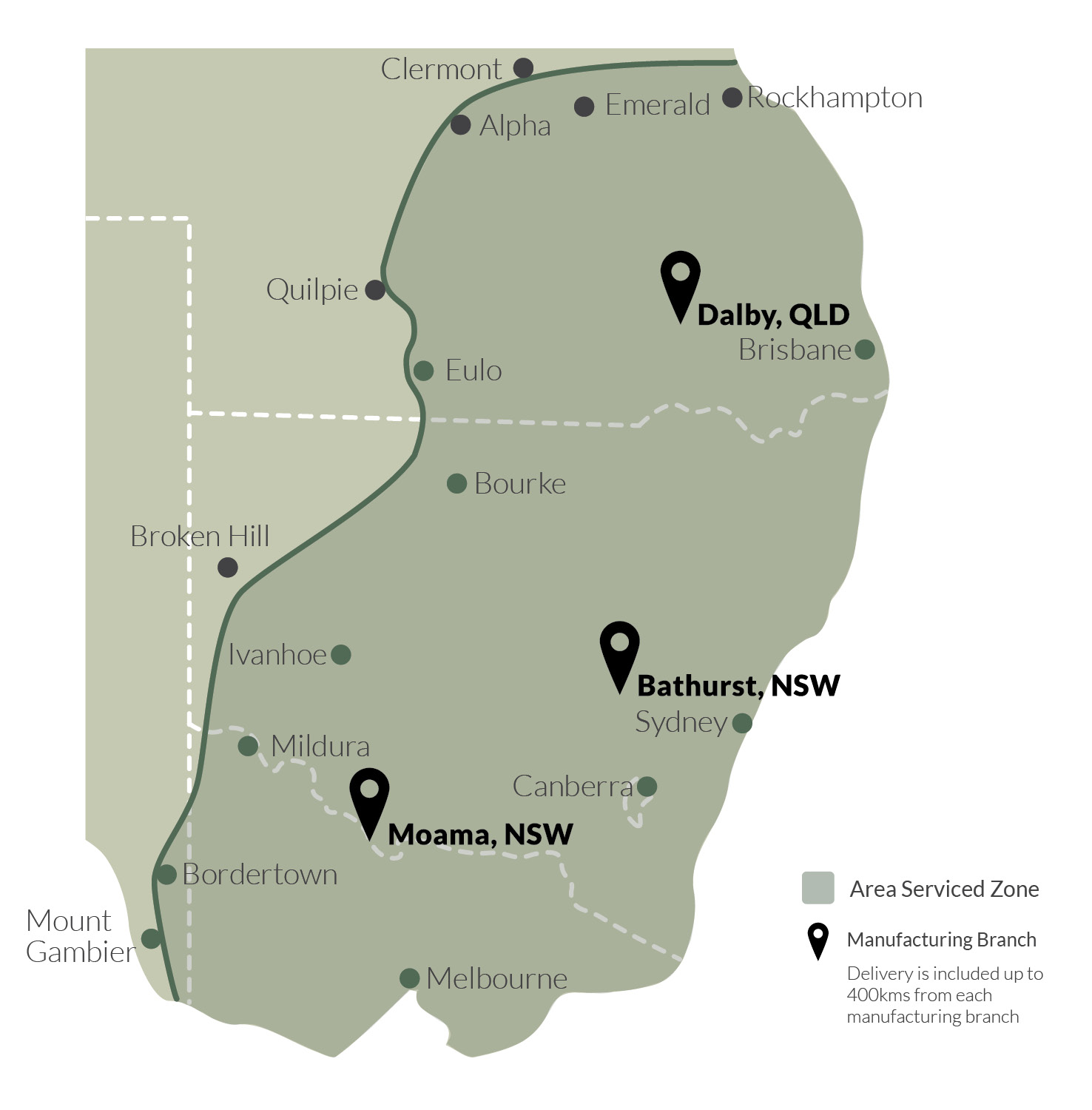 Delivery map for Clark Tanks